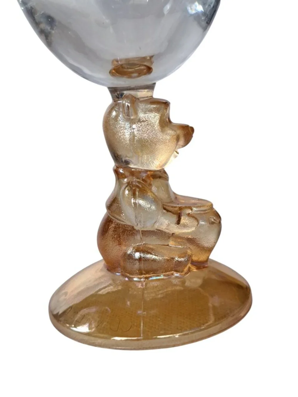 Vintage Lot Of 2 Disney 3D Winnie the Pooh Base Goblet Wine Glass Amber Stemware